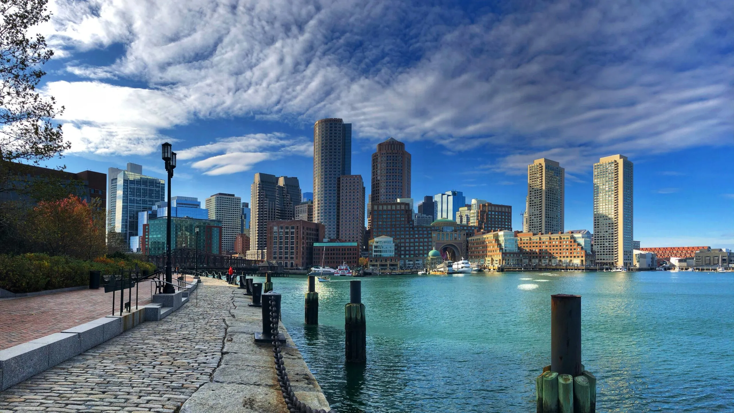 View of Boston, MA skyline over the water
