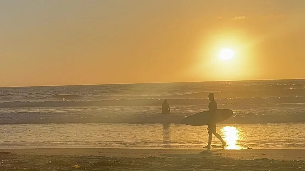 Surfer in the sunset in San Diego