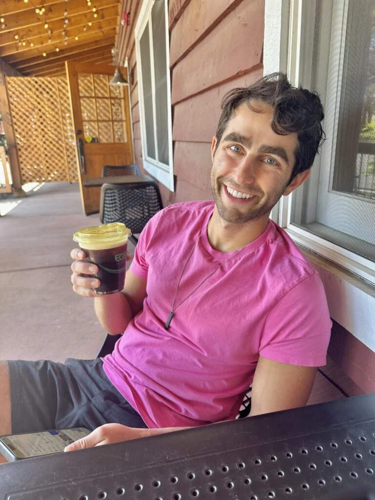 Author drinking the best Coffee in Evergreen, Colorado