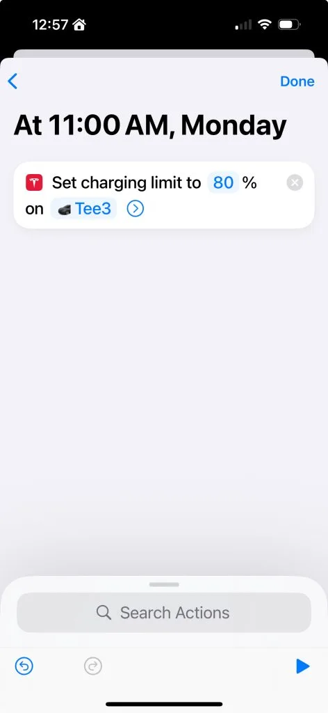 Tesla charging automation setting 80% charging on Mondays at 11:00 am
