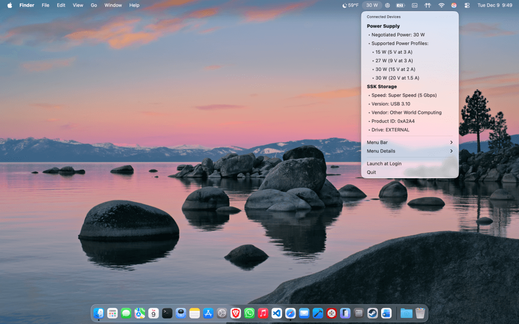View the USB Version and Speed rating for your connection.